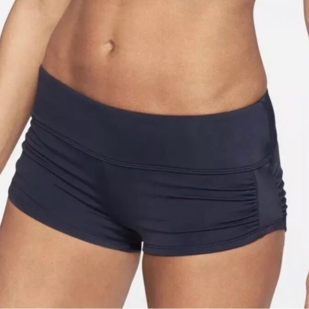 Athleta Shirred Short Drbl Swim Bottoms Size S Navy Blue Swimming Shorts